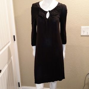 Rutzou Dress Womens‎ S Black Knit Dress Puffed Neck Detail Viscose Cotton